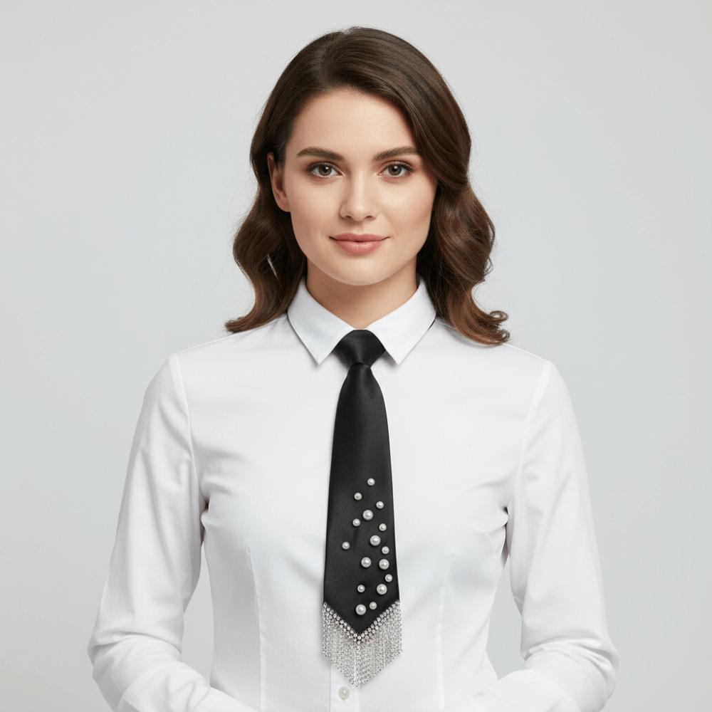 Korean Style Pearls Tie Rhinestone Decoration Shirt Tie JK Uniform Decoration