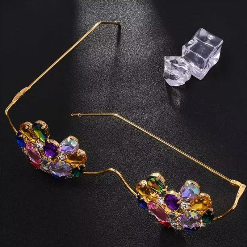 Colorful Caring Glasses Frame Personalized Design Rhinestone Internet Celebrity Blogger Photo Accessories Female