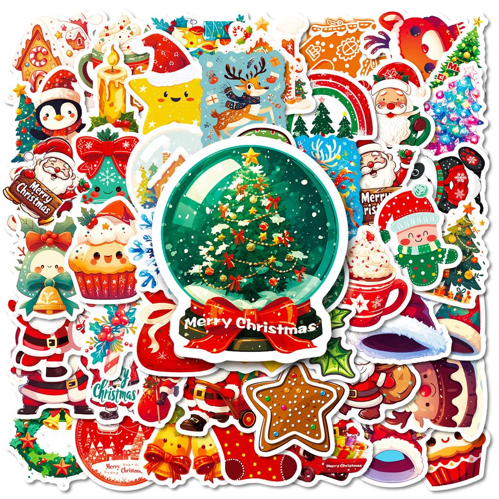 50 Weihnachts-Kuchenfiguren, Cartoon-Kekshaus-Dekorationen, Tasse, Aufkleber für Elektrofahrzeuge