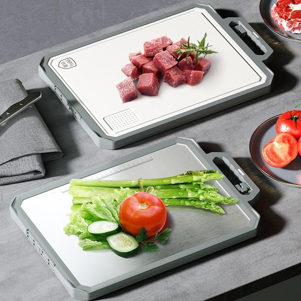 Double Sided Chopping Board Stainless Steel Anti-Slip Cutting Board Multifunctional with Sharpener Chopping Block