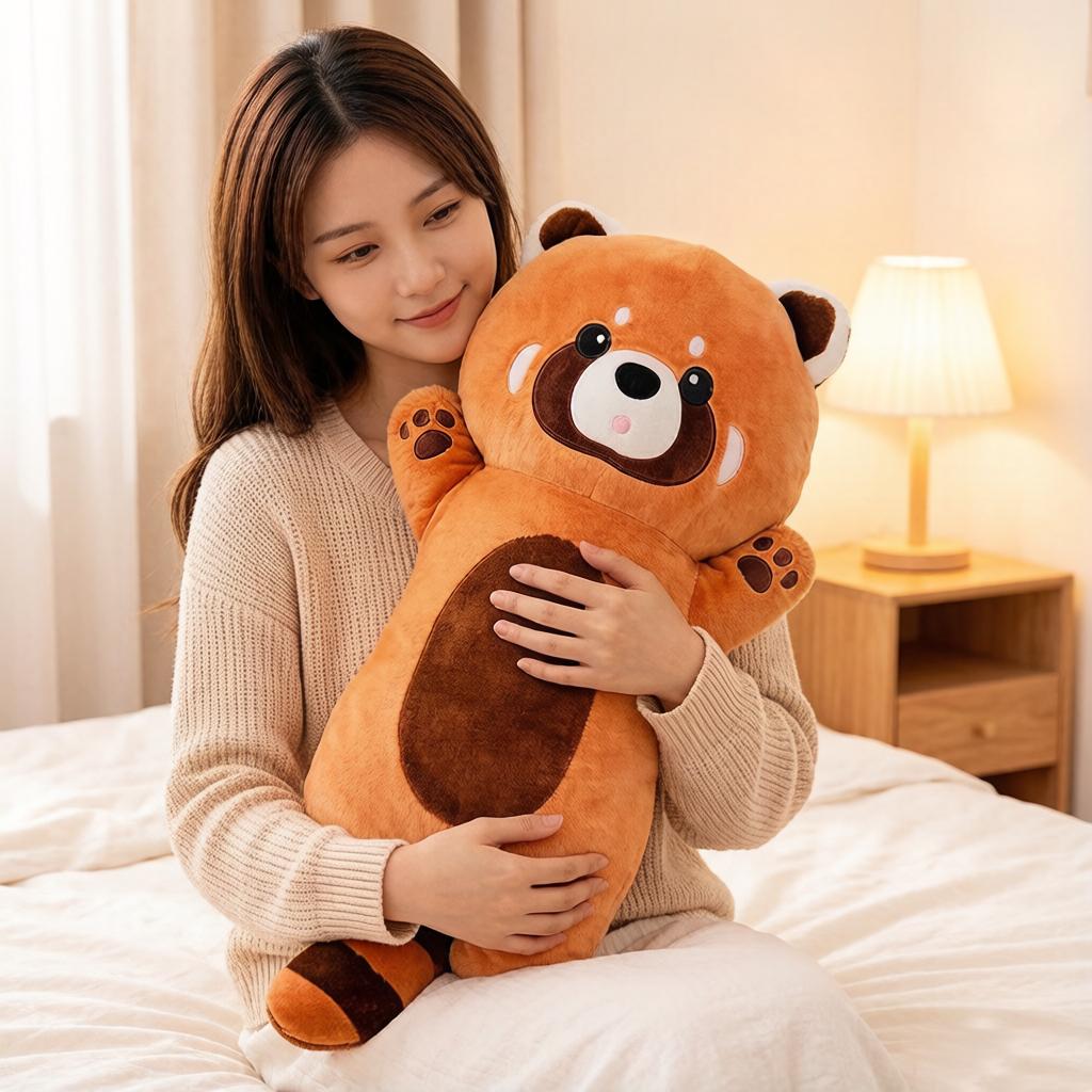 80/110cm Red Panda Raccoon Long Plush Toy Stuffed Kawaii Zoo Animal Bolster Pillow Sleeping Companion Friend Gift