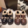 Leather platform small leather shoes women's velvet loafers 2025 winter new warm lazy shoes high-heeled Mary Jane shoes