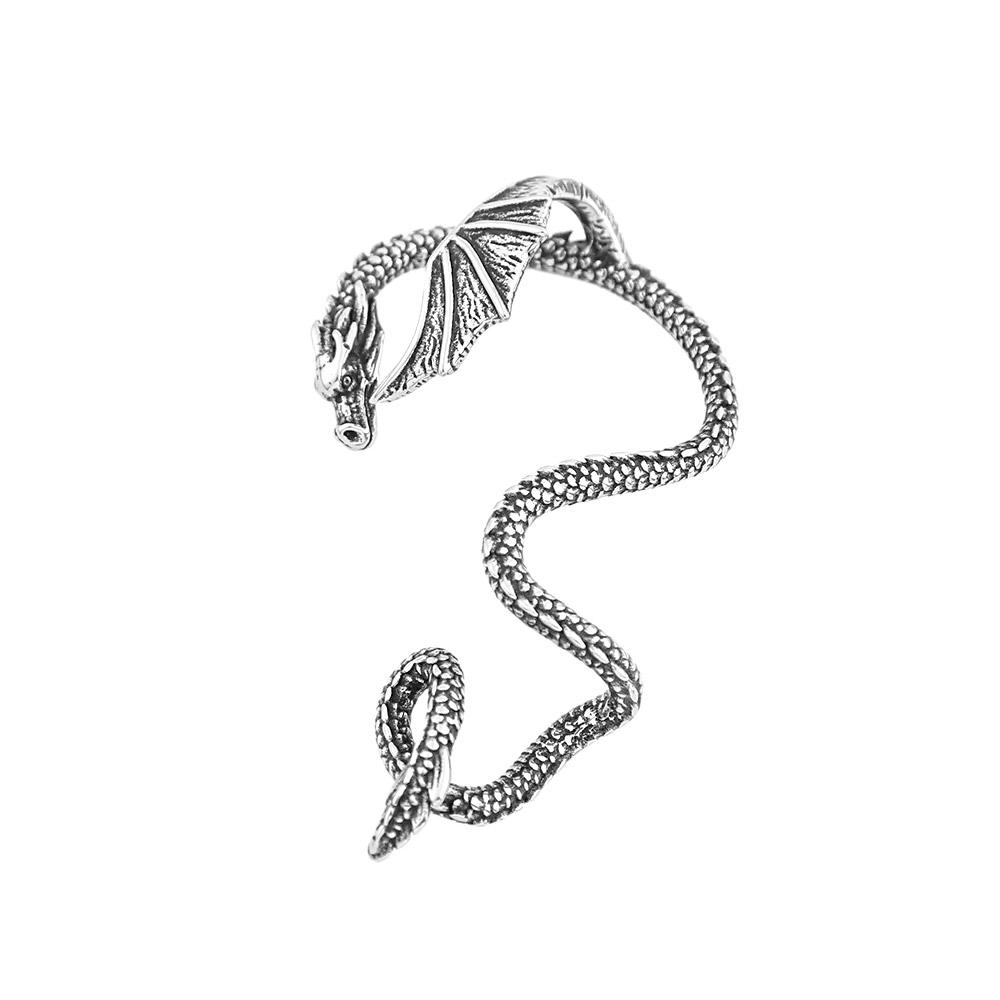 Retro Punk Viking Winged Dragon Stainless Steel Ear Wrap Flying Dragon Ouroboros Clip Earring Unisex Party Stylish Accessory