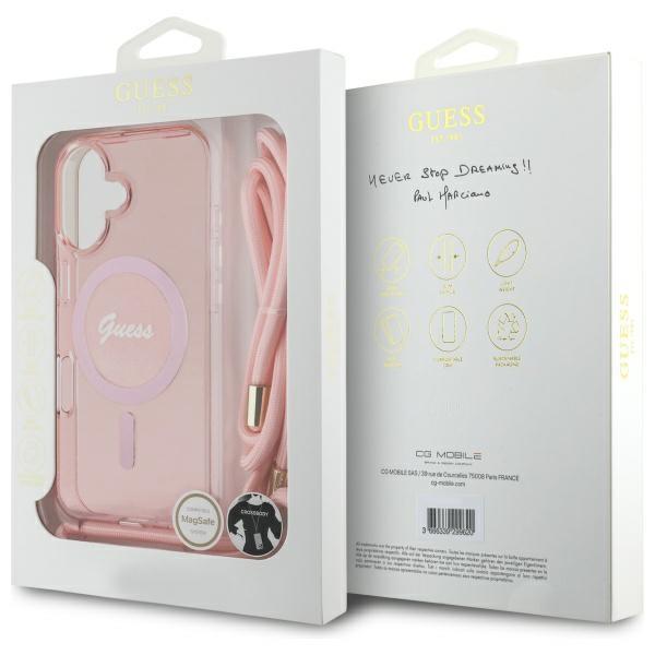 Guess Guhmp16Shctsgnsp Iphone 16 6.1    Różowy/Pink Hardcase Crossbody Cord Script Magsafe