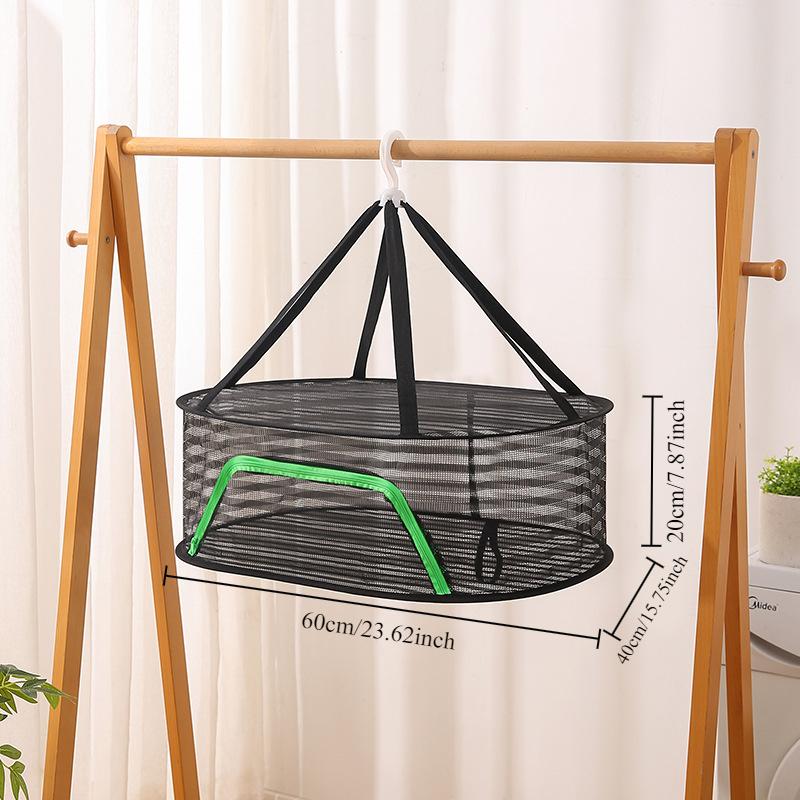 [1pc Black Drying Rack] 1pc High-Quality Black Multi-Layer Mesh Drying Rack | Portable Ventilated 1/2/3-Tier Breathable Clothes