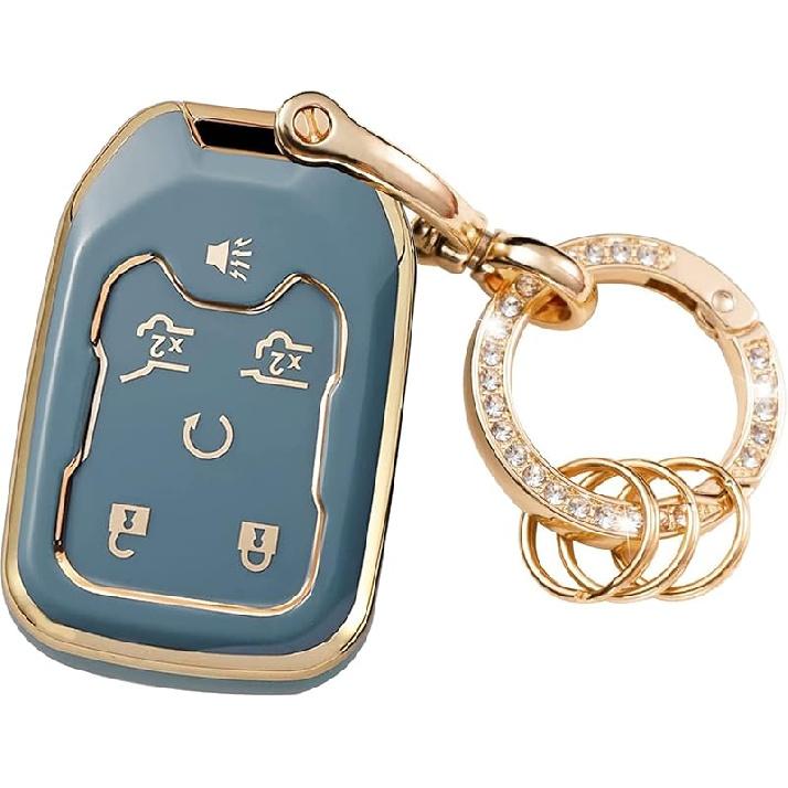 Key Fob Cover Compatible with Chevy Chevrolet Suburban Tahoe GMC Terrain Yukon Yukon XL Smart 6 Buttons TPU Remote Keyless Key Fob Case Protection