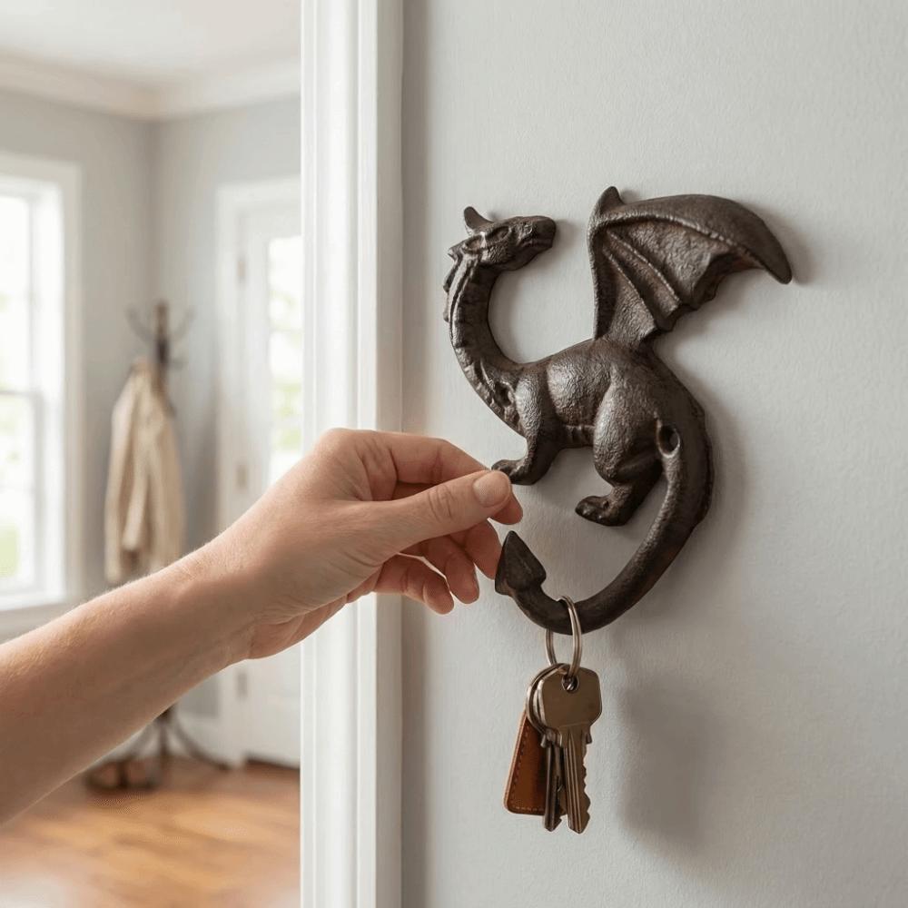 Iron Wall Mount Key Rack Creative Car Key Hook Rack Funny Iron Dragon Tail Hook  Housewarming Gift