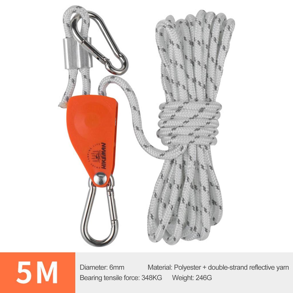 Pulley Ratchet Rope Hanger Fixed Buckle with Carabiner for Heavy Duty Secure