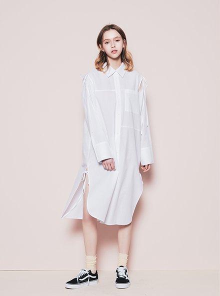 Near And Dear Slit Shirt Dress (White)