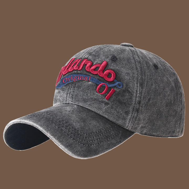 Washed hat men's and women's American retro fashion embroidered baseball cap plus large brim versatile face visor