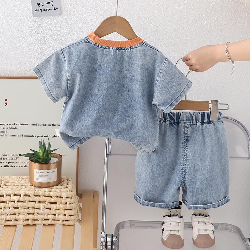 Children Cotton Clothes Summer Boy Causal Denim T Shirt Short 2Pcs Set Infant Kid Fashion Toddler Tracksuit 0-5 Years