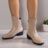 Round Toe, Thick Heel, Versatile Short Boots for Slimming, V-neck Fashion Boots