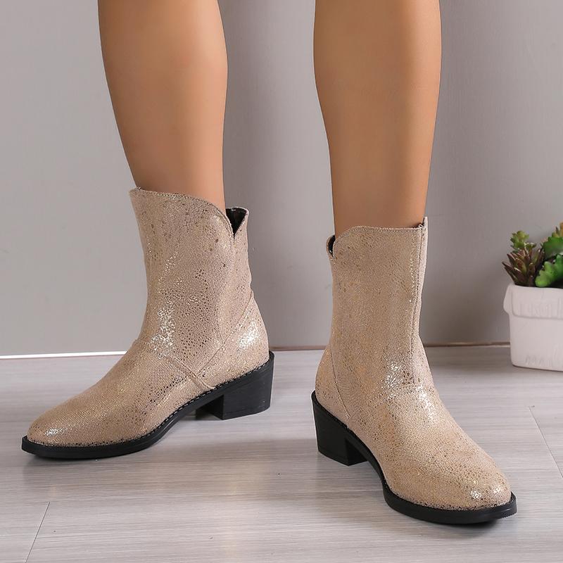 Round Toe, Thick Heel, Versatile Short Boots for Slimming, V-neck Fashion Boots
