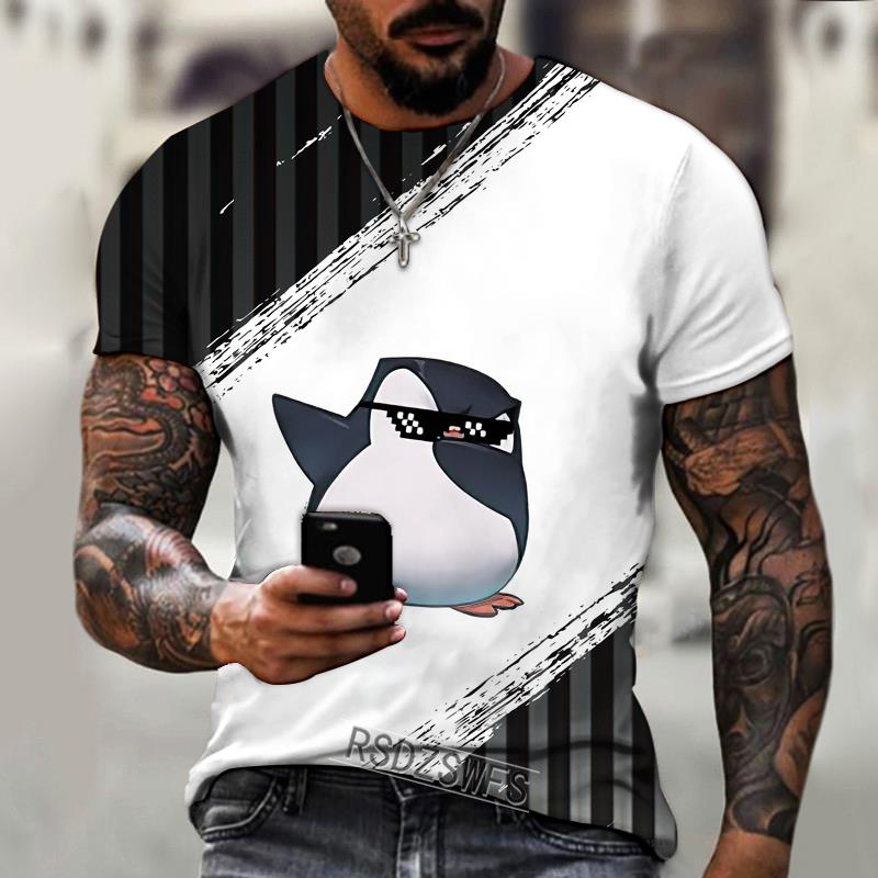 

Аниме мультфильм животное аватар кот пингвин веселье 3D печать мужчины и женщины футболка лайкра полиэстер большой летний топ 6XL