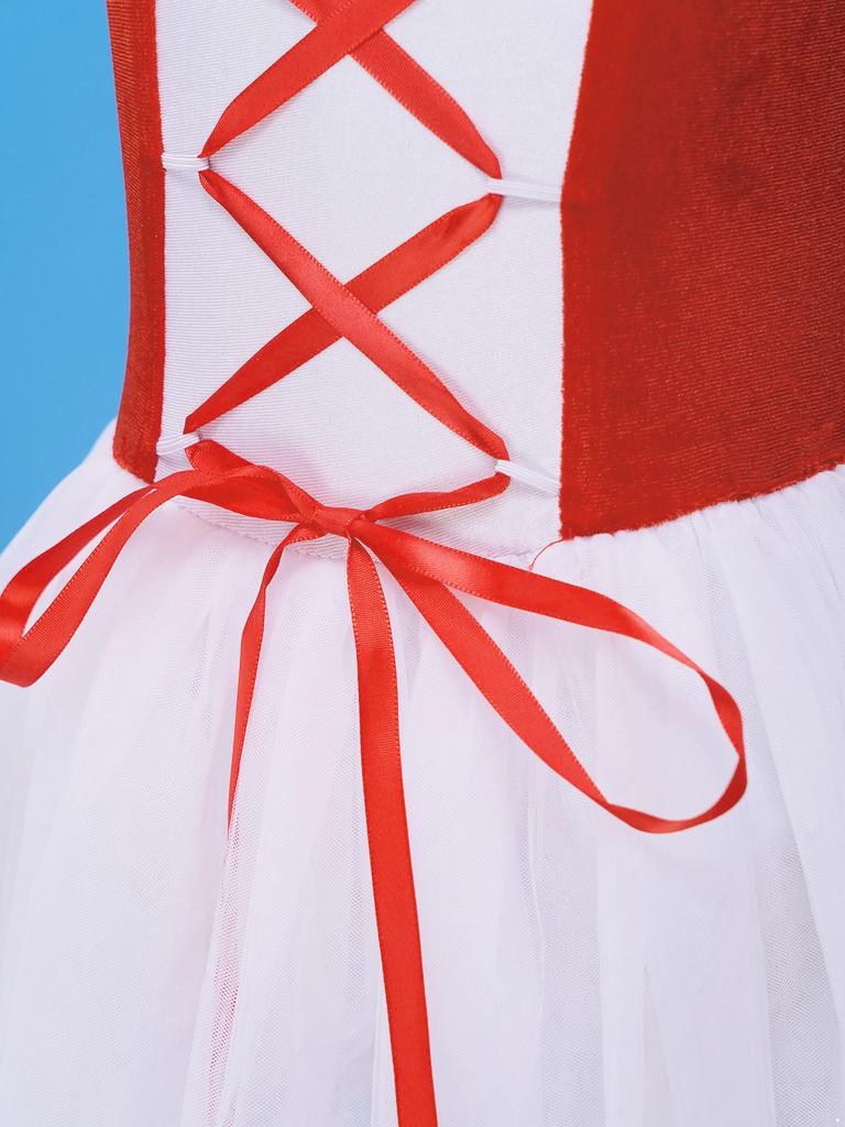 Rochie Tutu din Dantelă de Catifea pentru Fete, Body cu Mâneci Bufante, Costum de Performanță pentru Balet și Gimnastică