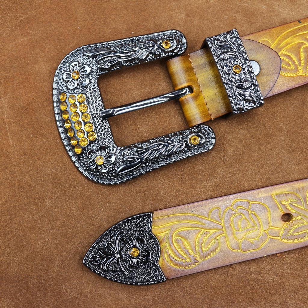 Handmade Cowhide Belt, Retro Pure Cowhide Belt, Men'S Trendy Young People Pin Buckle Men'S Genuine Leather Belt