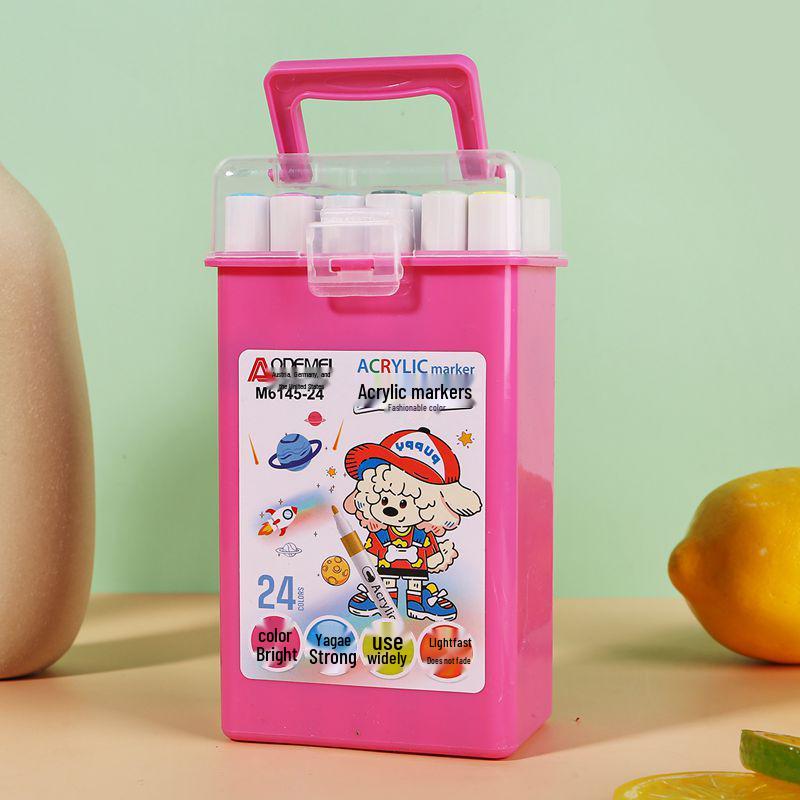 24-Color Acrylic Marker Set: Student DIY Art Pens with Handheld Square Box