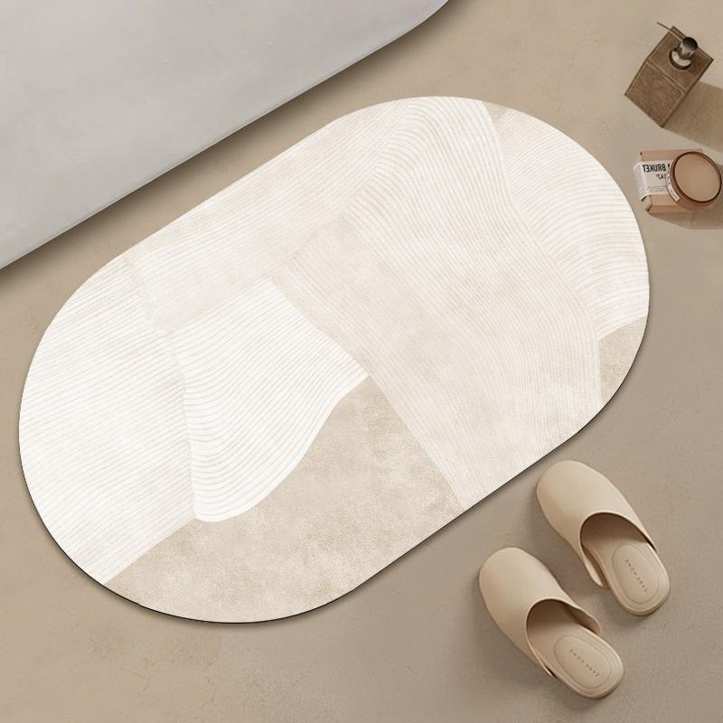 Oval Solid Color Abstract Floor Mat Bathroom Absorbent Anti Slip Foot Mat Bathroom Door Mat