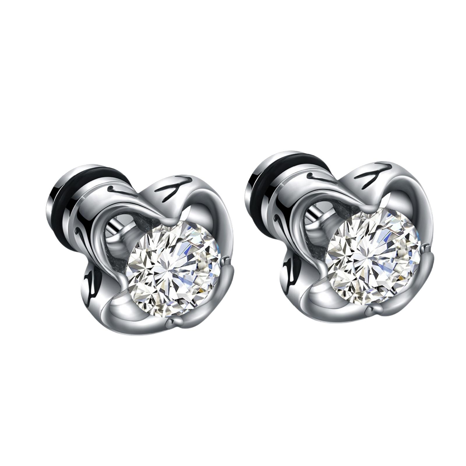 

Cool Things Gothic Style Halo Zircon Premium Stainless Steel Stud Earrings for Men Women Punk Ear Piercing Jewelry Decoration