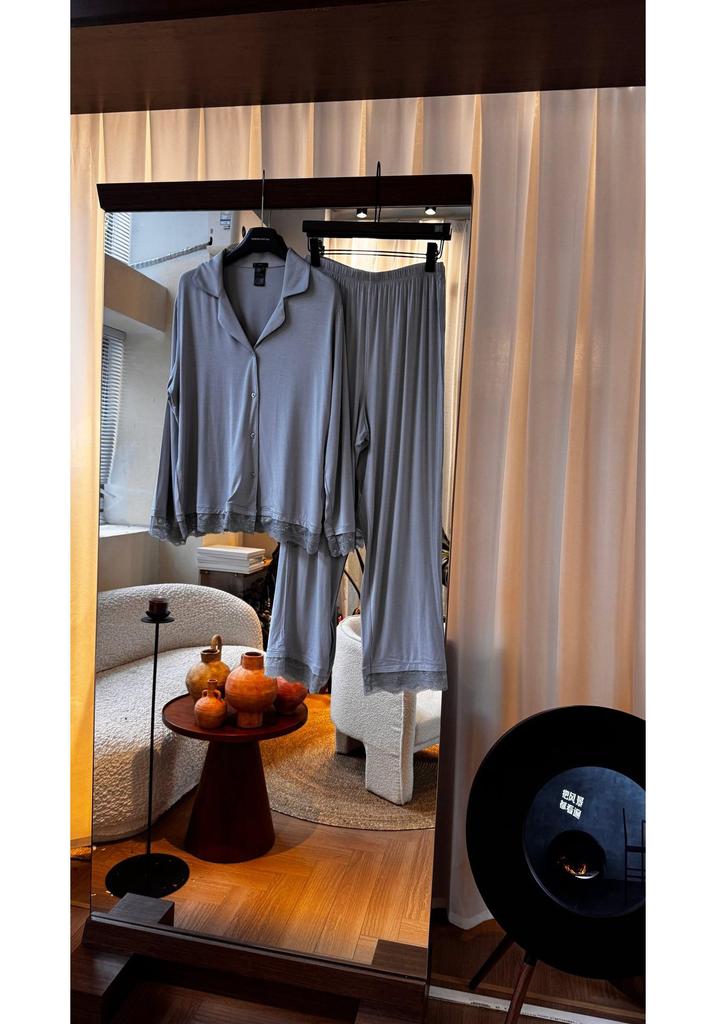Modal Flower Long-Sleeve Pajama Set - Women's Two-Piece Solid Color Loungewear