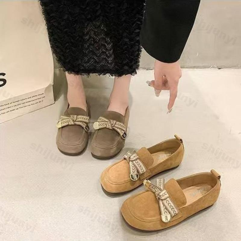 Fashion Women's 2025 Spring New Versatile Comfortable Single Shoe Flat Soled Retro Style Fashion Bows Designed Fashion Lightweight pumps