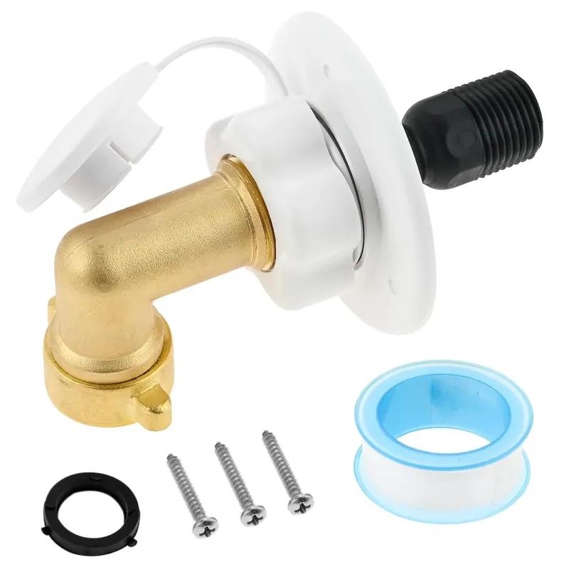 Auto Marine RV City Water Fill Inlet Flange Brass with Garden Hose Elbow Check Valve 90 Degree Connector 1/2" NPT Male 3" Flange