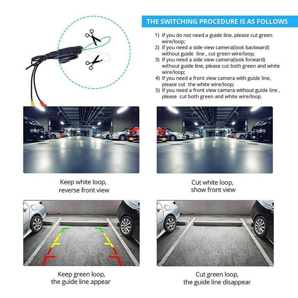 360 ° Auto-Rückfahrkamera, 170 ° Weitwinkel-Rückfahrkamera mit Parklinie, Nachtsicht, hochauflösender wasserdichter 4-poliger Kamera