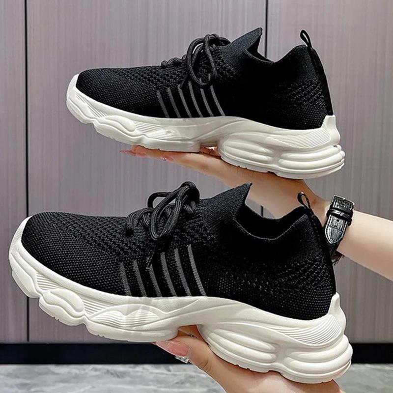 Fashion Casual Solid Thick Platform Sneakers for Women Spring 2025 Autumn Breathable Mesh Sports Shoes Woman Outdoor Lace Up Mujer