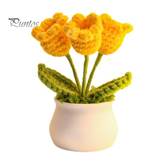 Handwoven Woolen Potted Flowers Handmade Crochet Flower Decoration, Knit Artificial Sunflower Desktop Maintenance Free Fake Plants Decor, Gift