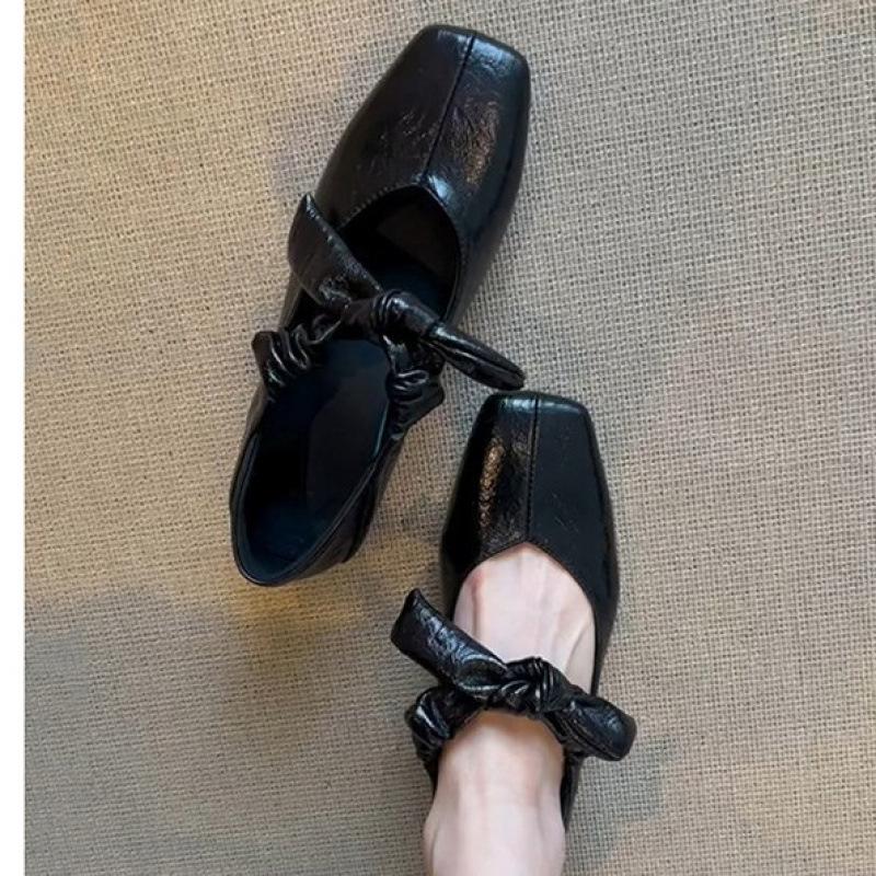 

05 New shallow single shoes women s one-word flat shoes with bows and one-foot square head Mary Jane shoes 35 чорний