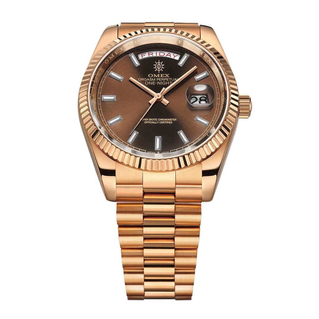 OMEX Omeco Hommage Uhr Japanisches Uhrwerk Luxus Gold x ONE-NIGHT (Rosa Schokolade)