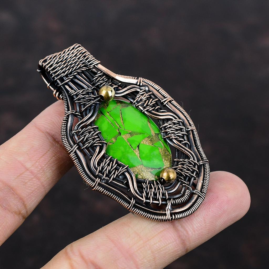 Pandantiv cu piatră prețioasă turcoaz verde cupru Bijuterii înfășurate cu sârmă de cupru realizate manual Ultimul design pandantiv pandantiv învelit cu sârmă de cupru Cadou pentru mama