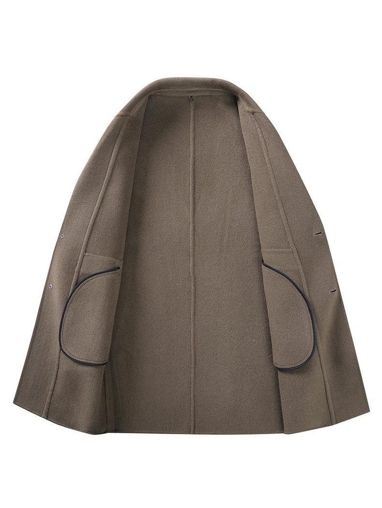 Men's Mid-Length Double-Sided Woolen Coat, Suit Collar, Korean Style, Casual Jacket for Autumn Winter.