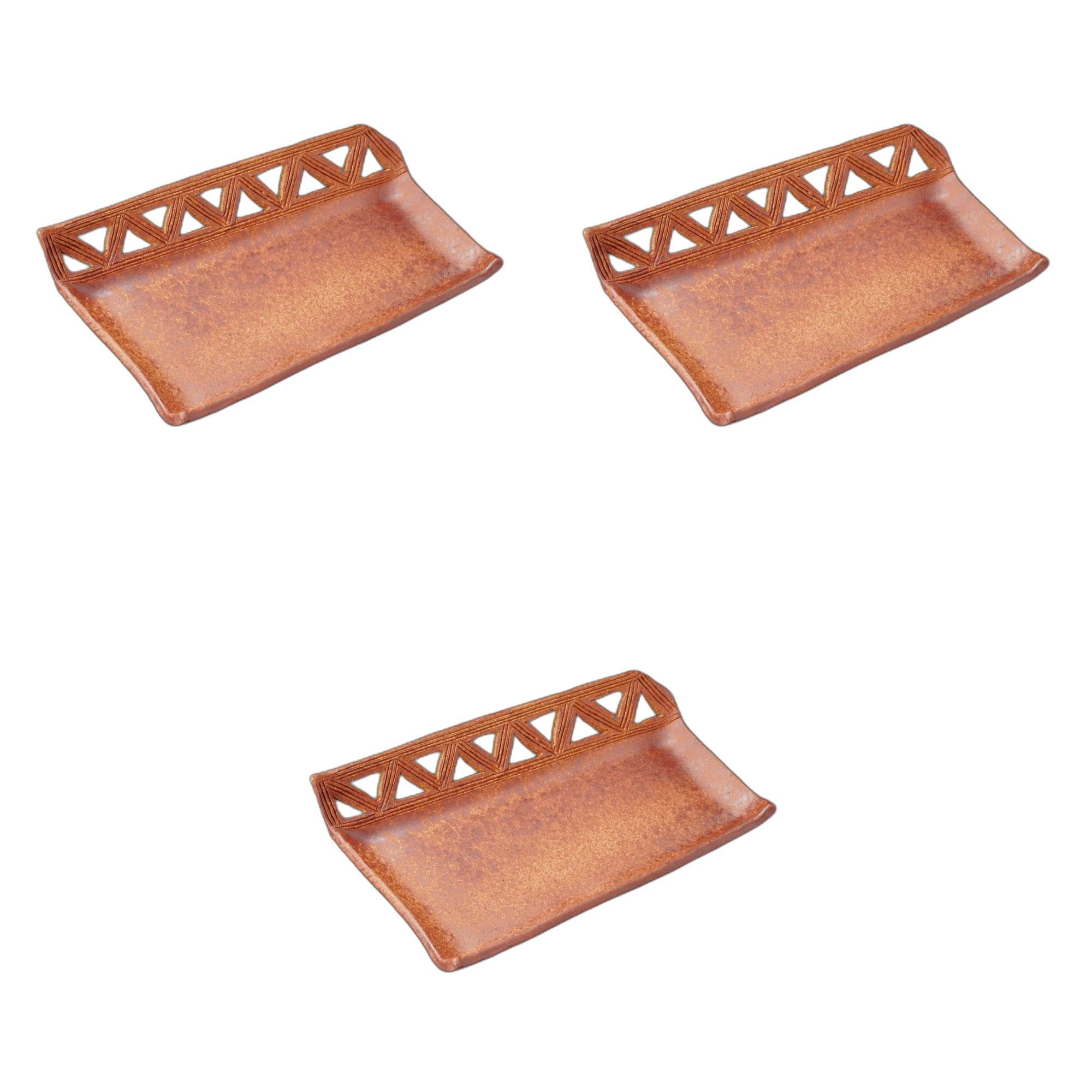 

Set of 3 Openwork Irregular Shape Pottery Dishes x x Pottery Setomonohonpo Fire-Colored (Large) (Handmade) [22 15.5 4cm] Dishes, Ceramic,