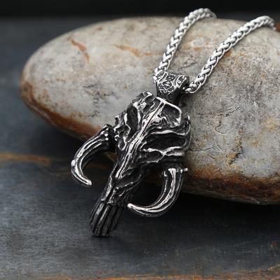 Vintage 316L Stainless Steel Black Mandalorian Pendant Necklaces For Men Gothic Punisher Skull Mask Necklace Biker Jewelry Gifts
