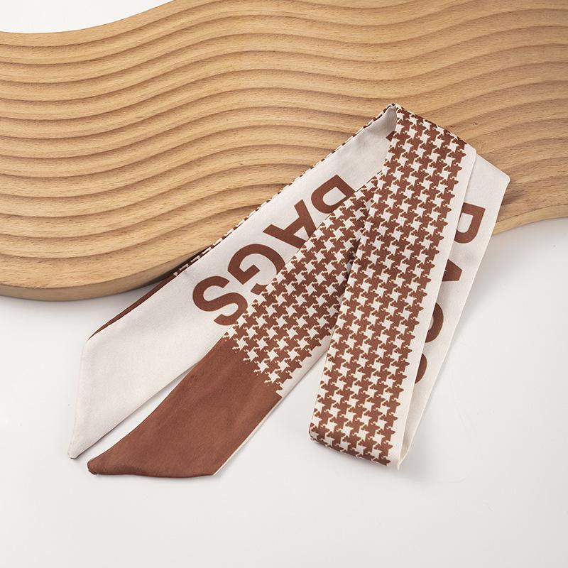 Brown Camellia Retro French Silk Scarf Headband Streamer Hair Tie