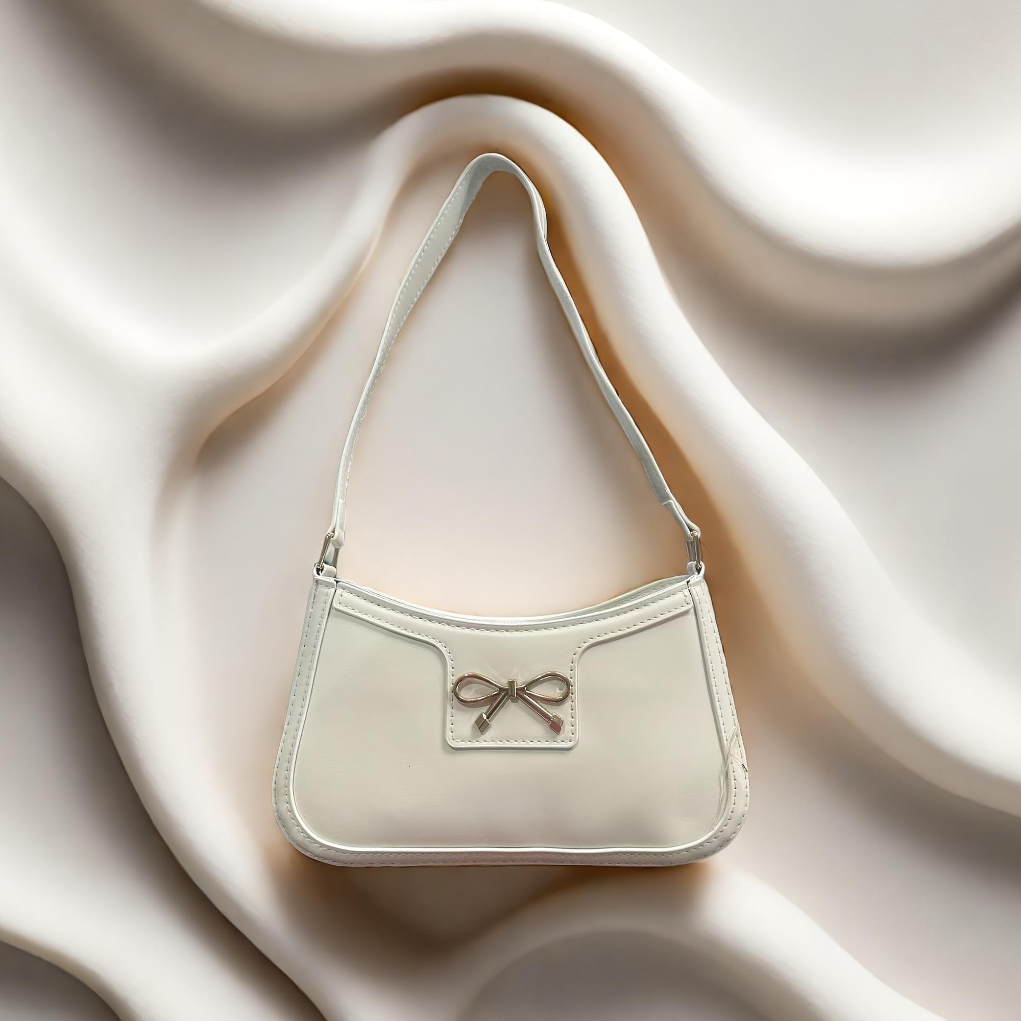 

Элегантная женская сумка подмышку с деталью в виде банта, глянцевый ПУ материал, кремовый/белый, идеально подходит для свиданий или вечеринок, универсальный модный аксессуар белый