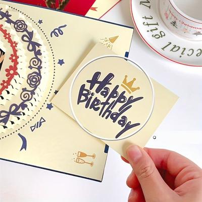 Creative 3D Happy Birthday Card Four-Layer Birthday Cake Pop Up Musical Light Greeting Card with Envelope Foldable Gift Card