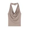 Khaki Backless Cowl Neck Halter Tank Top - Women's Summer Sleeveless Top