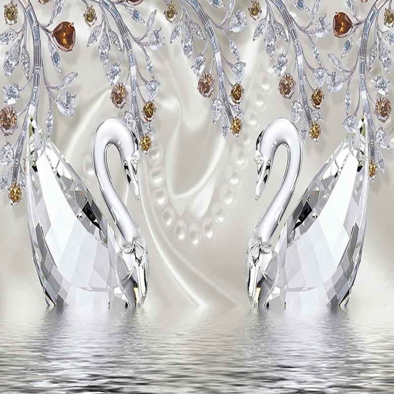 Photo Wallpaper 3D Stereo Crystal Diamond Swan Lake Romantic Beautiful Jewelry TV Background Wall Mural European Style 3 D Decor