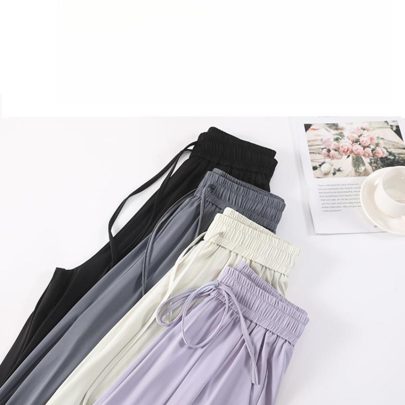 Ledově hedvábné rychleschnoucí kalhoty s ochranou proti slunci pro ženy, letní kalhoty s širokými nohavicemi, nové ležérní lehké sportovní kalhoty plus size, chladivé kalhoty po zem