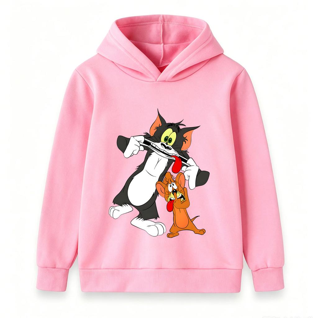 Kids Boys Girls Hoodie Sweatshirt, Funny Cartoon Cat Mouse Playing Flute Print Pullover Top, Casual Soft Long Sleeve Hooded Clothes for Boys Girls