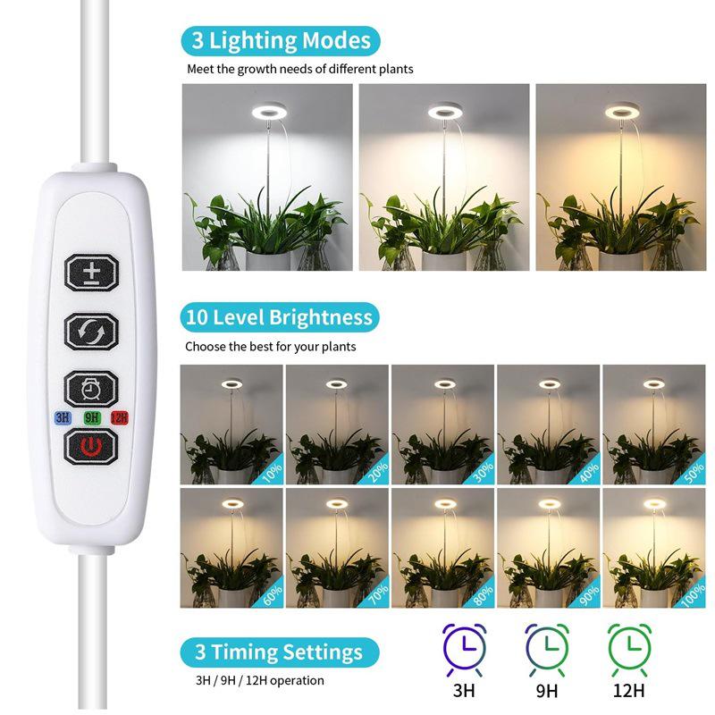 LED Telescopic Plant Growth Lamp: Angel Ring Full Spectrum Red & Blue Light for Succulents & Flowers