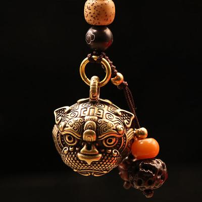Brass Bell Pendant Keychain Chinese Style Animal Bell Necklace Pendant Jewelry Handmade Vintage Keychains Jewellery Accessories