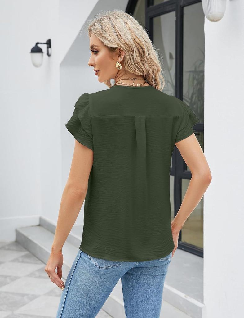 2025 Women's V-neck Polyester Short-sleeve T-shirt - 14 Colors, Casual Versatile Base Layer for Winter.