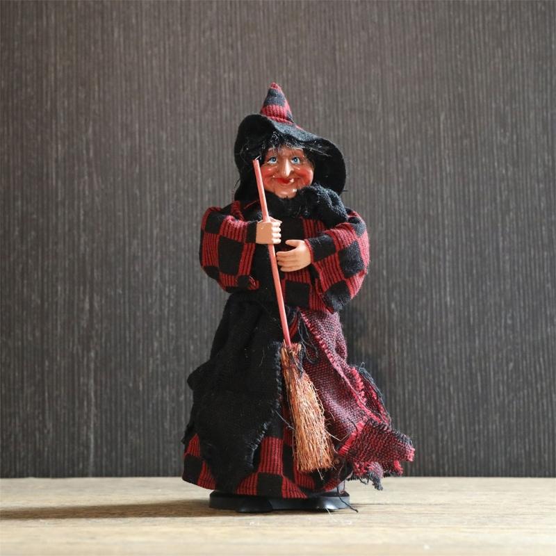 3Pcs Festival Witch Ornament Handmade Cloth Broom Wizard Figurine Decoration For Shop Window Display Indoor and Outdoor