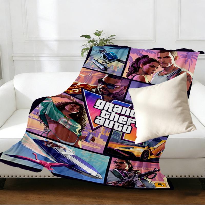 Coperta con Stampa Grand Theft Auto VI - Morbida e Confortevole, per Camera da Letto, Viaggio, Divano, Decorazione Casa - Regalo di Compleanno o Natale per Amico
