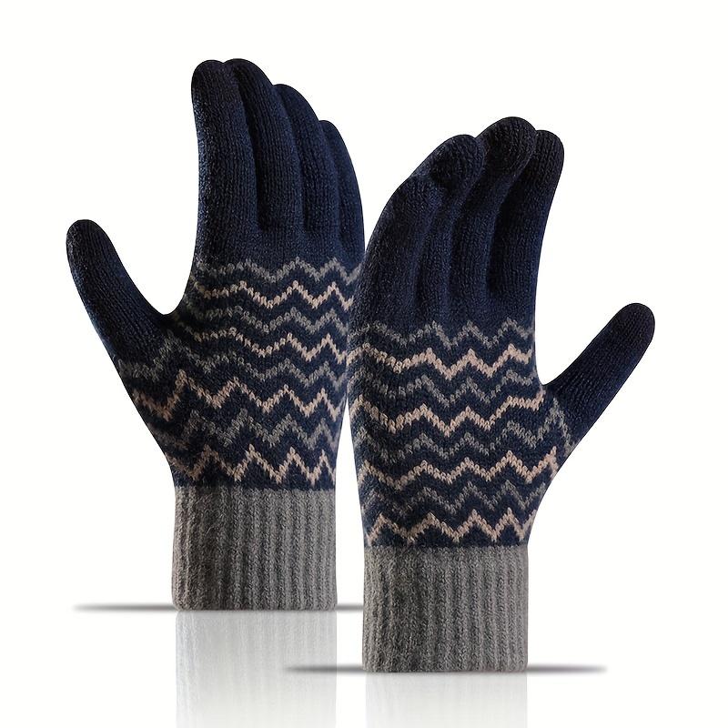 WTEMPO 1 Pair of New Fashionable Winter Men's Plush Warm Gloves Cold-proof Touch Screen Knitted Jacquard Full Finger Gloves