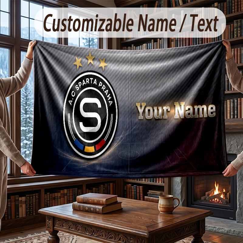 Custom Name Flannel Throw Blanket Sparta Prague Pattern Warm Home Decoration