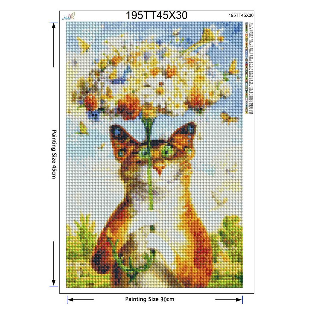 5D Diamond Embroidery Cartoon Cat Full Round Diamond Flowers Umbrella Full Round Diamond Painting